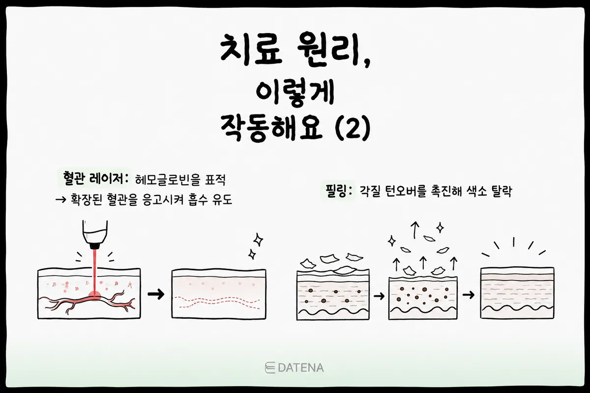 泛红比较明显时，可以考虑针对血管的治疗。焕肤（刷酸）则是帮助皮肤角质代谢、让色素逐渐脱落的方法。