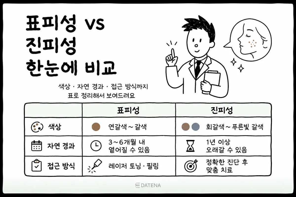 表皮型色素沉着和真皮型色素沉着，在颜色、持续时间和治疗方法上都有差别。需要先确认目前的皮肤状态，再选择合适的治疗。