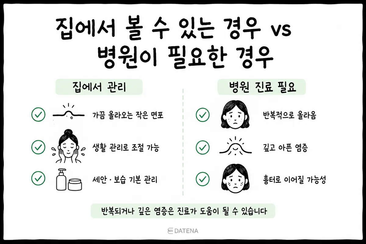 痘痘居家护理 vs 去皮肤科就诊的判断清单：轻度粉刺可居家护理，反复且疼痛的炎症建议到医院就诊