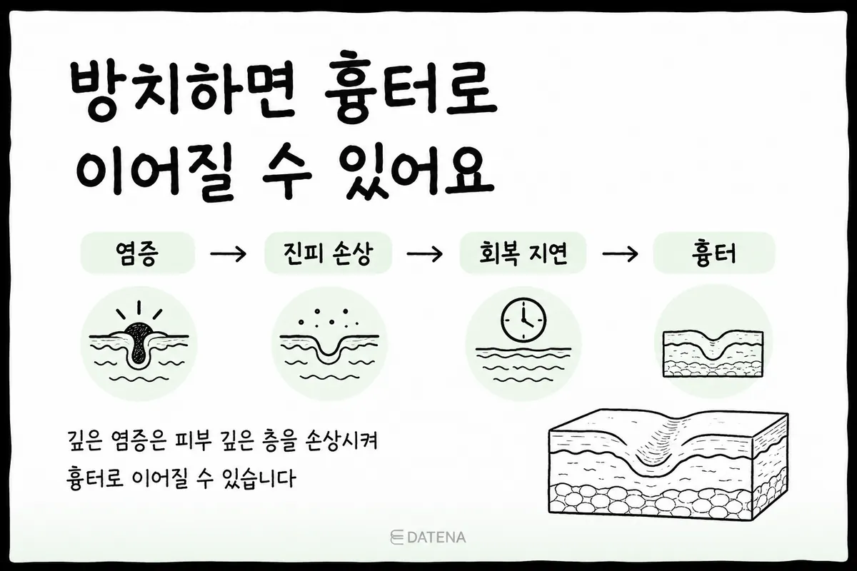 痘痘放任不管时从炎症到真皮损伤、再到形成疤痕的过程，以及早期治疗的重要性