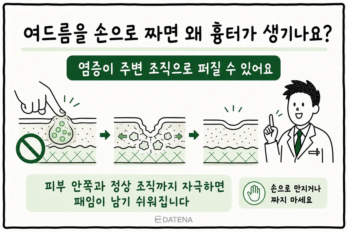 用手挤痘时炎症物质向周围及皮肤深处扩散过程的皮肤剖面图